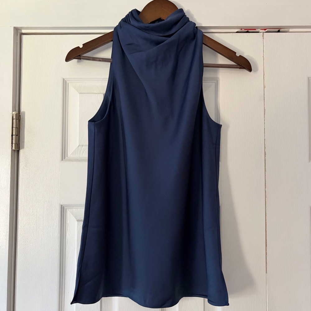 Ted Baker London Jadis Navy Blue Draped Cowl Neck Sleeveless Blouse Size 0 EUC‎